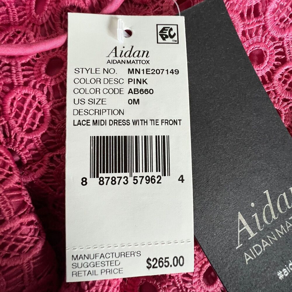Aidan Mattox Dress Size 0 Eyelet Lace Midi With Tie Front Pink - Picture 8 of 14